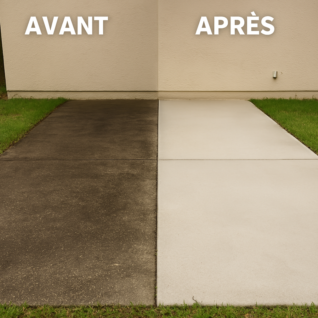 Nettoyage de sols extérieurs et façades - GL Services 68 avant/après nettoyage sol